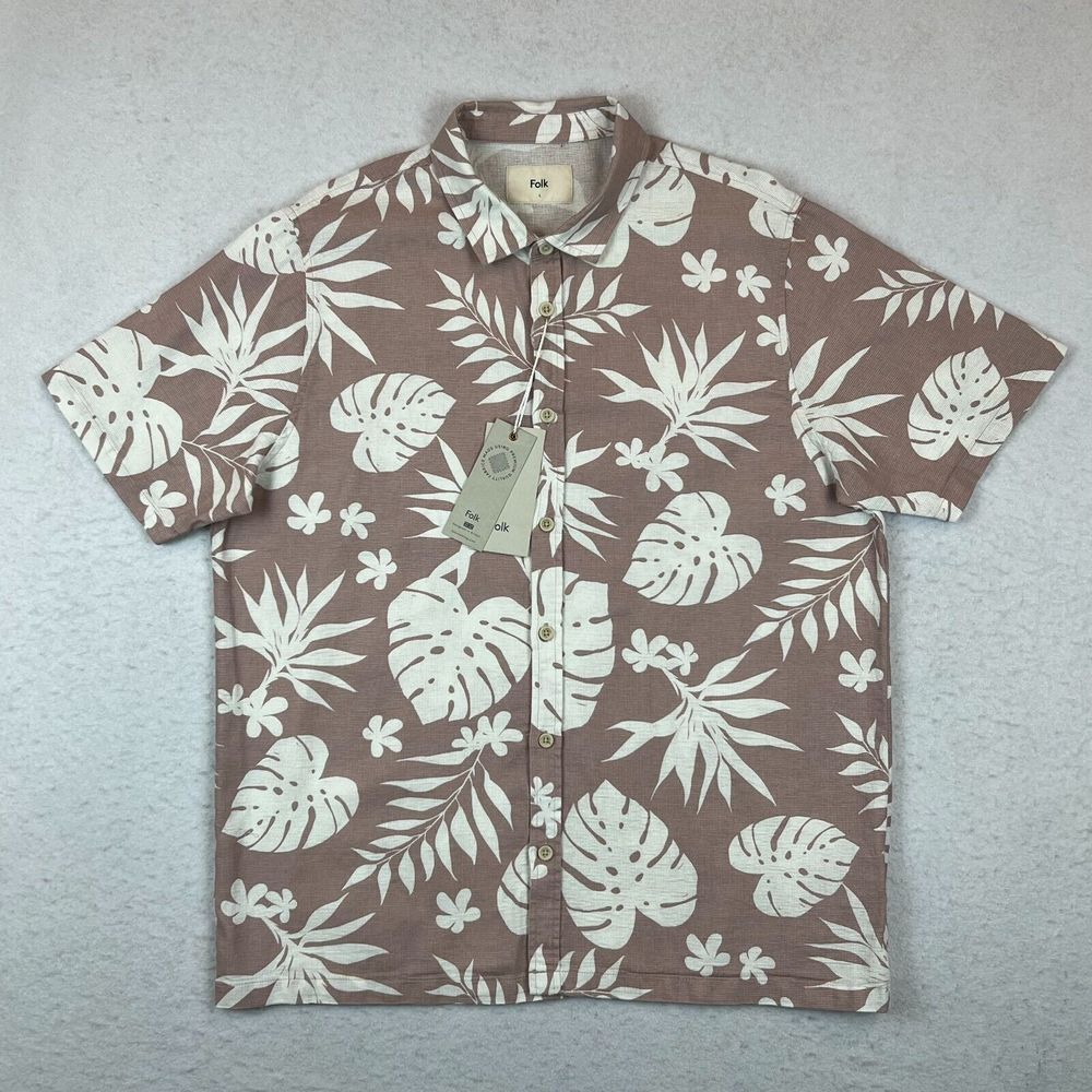 New NWT Mens Folk Kingston Knit Short Sleeve Button Down Floral Shirt Size Large